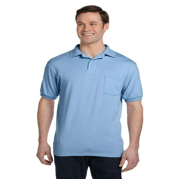 Hanes Cotton-Blend Jersey Mens Polo_Light Blue_L 